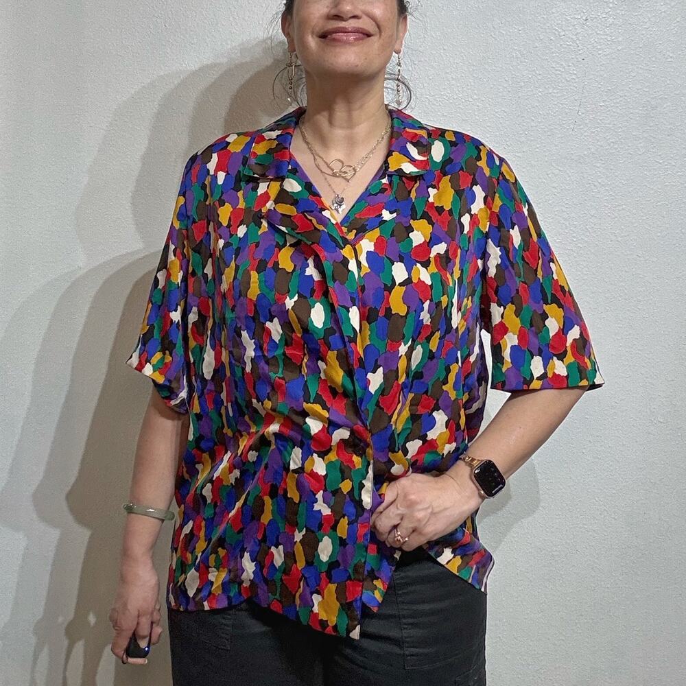 La Chine Plus Blue Multicolor Abstract Blouse Sz 20W Y2K